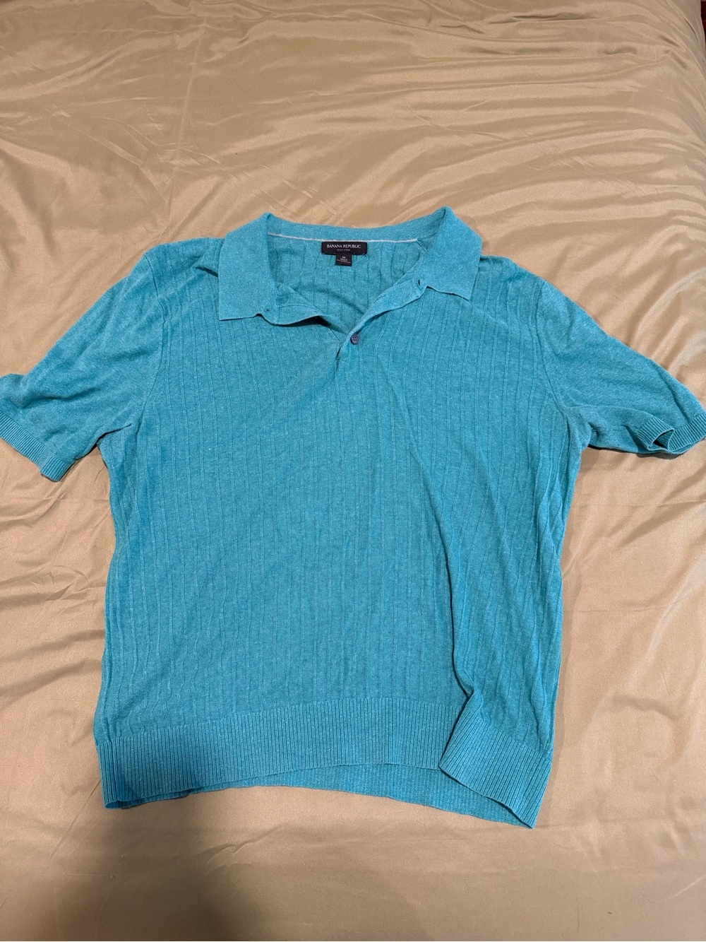 Banana Republic Men's Aqua Short-Sleeve Polo
